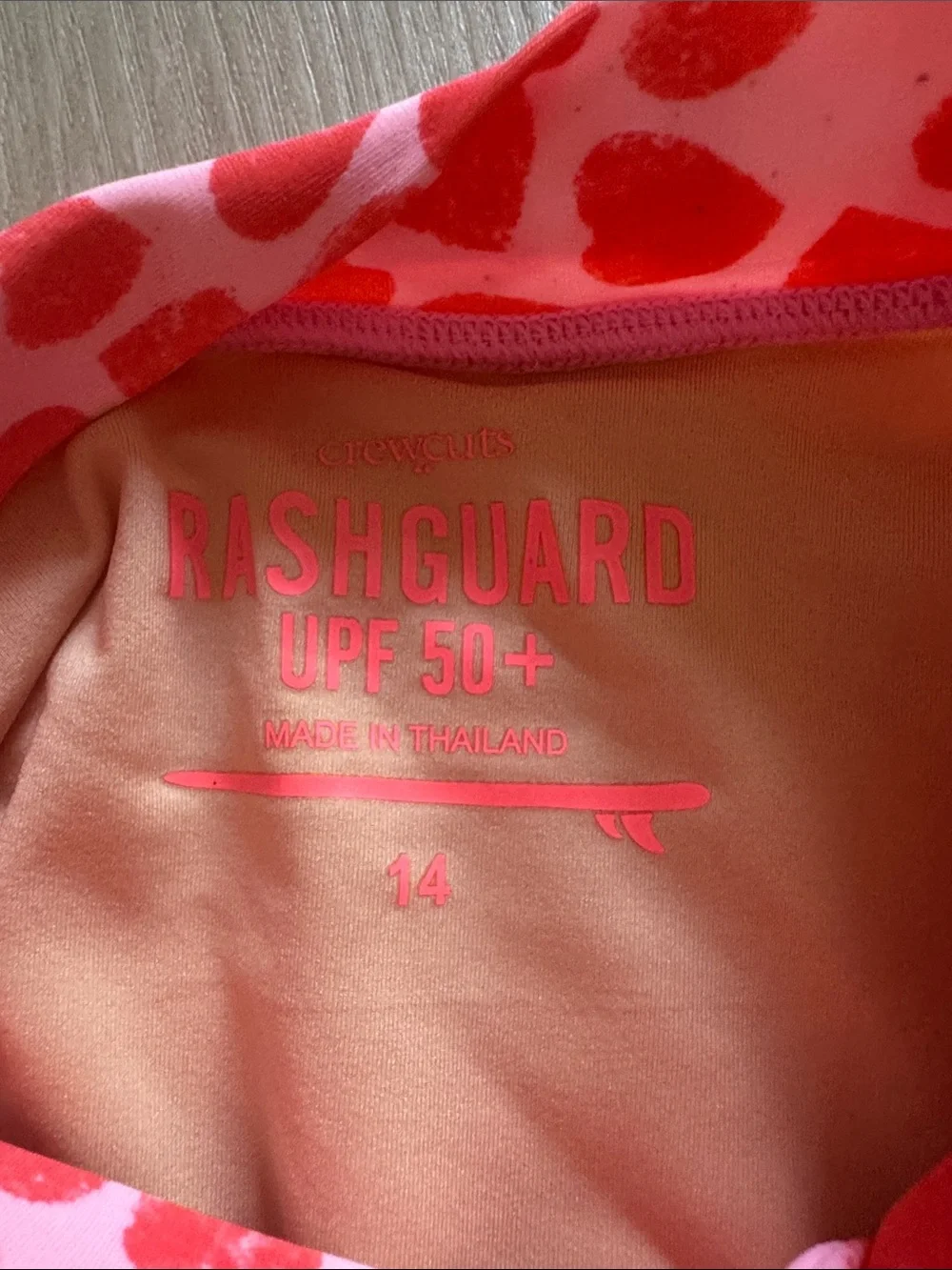 Crewcuts Girls' Pink and Red Heart-Print Long-Sleeve One-Piece Swimsuit